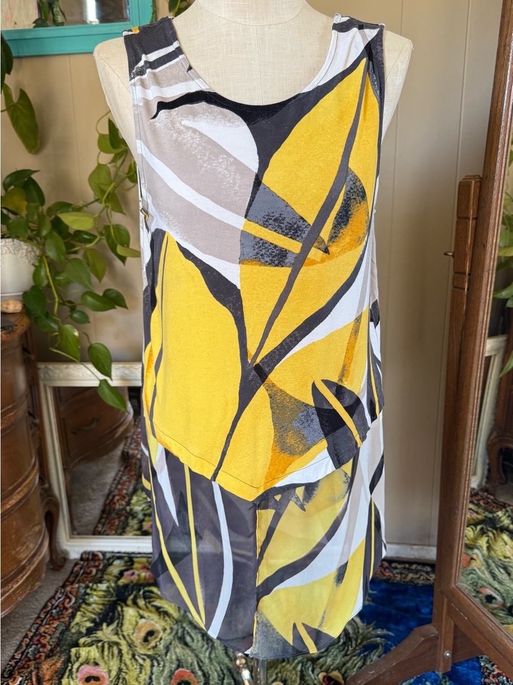 Alfani Sleeveless Abstract Print Mini Dress - Yellow, Black & White, L